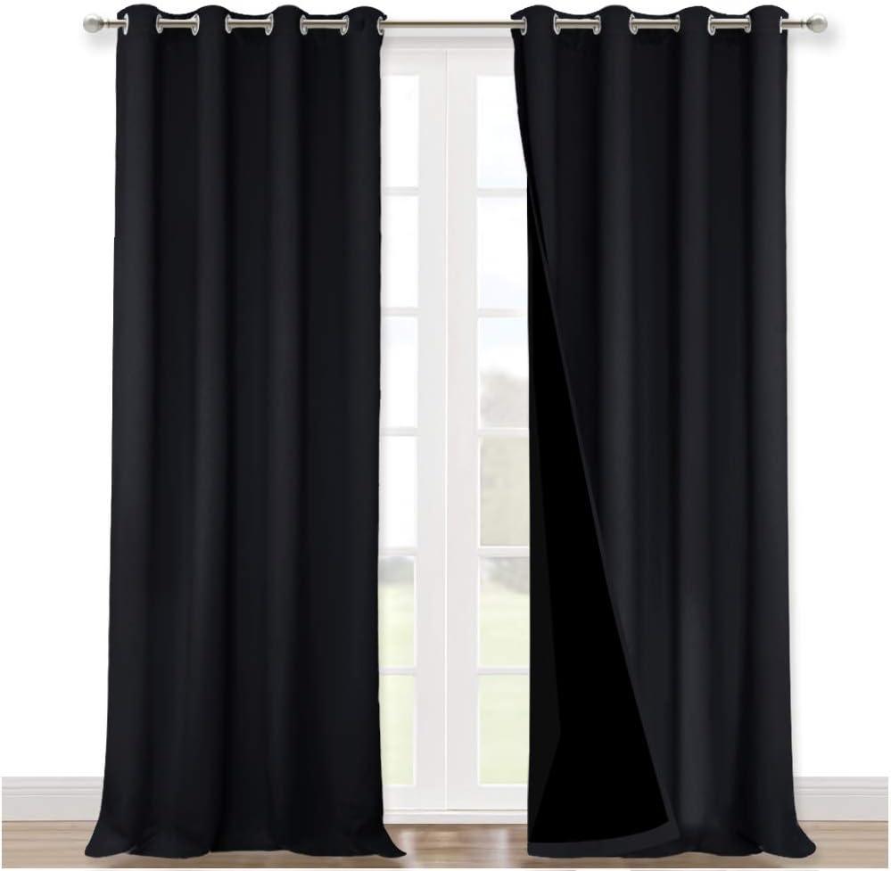 NICETOWN Cold Blocking 100% Blackout Curtains, Durable Black Lined Blackout Curtains for Bedroom, Energy Saving Long Curtains for Patio Sliding Glass Door, Black, 52 inches x 95 inches, 2 Panels