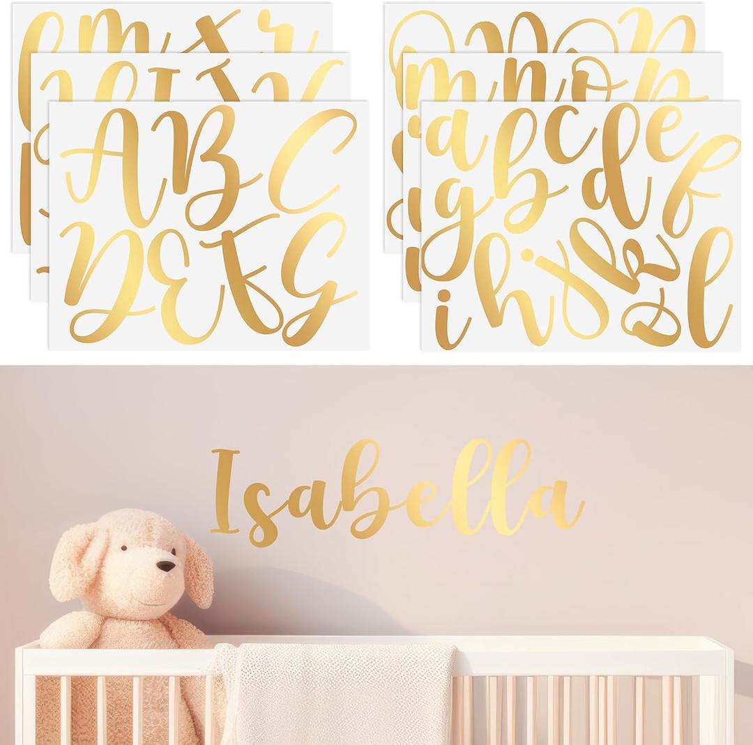 Boao Personalized Name Wall Decal Large Letter Stickers Alphabet Custom Name Stickers Nursery Wall Decal for Bedside Bedroom Classroom Home DIY Crafts(Cursive,Gold,Regular)