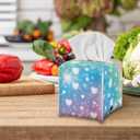 Colored Heart Pattern Tissue Box Cover Happy Mother's Day PU Square Tissue Box Magic Sticker Tissue Holder for Home Coffee Table Decor Room Office Decor 5.1 x 5.1 X 5.5 Inch