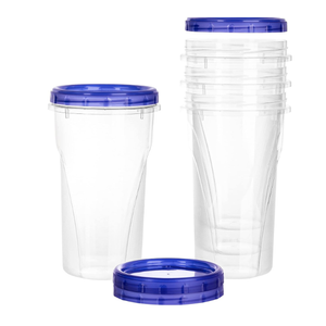 PLASTICPRO [48 oz 4 Pack] Twist Top Deli Containers Clear bottom With blue Top Twist on Lids Reusable, Stackable, Food Storage Freezer Container Pack of 4