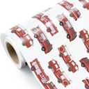 WRAPAHOLIC Fire Truck Wrapping Paper Roll - Mini Roll - 17 Inch x 16.5 Feet - Red Fire Engine Car Wrapping Paper, Perfect for Kids Boys Birthday, Baby Shower