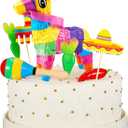 Tinlade 15 Pcs Fiesta Cupcake Topper Mexican Theme Cake Decoration Cactus Piata Cinco De Mayo Taco Party Decorations with Wooden Sand Hammer and Foam Chili Decorations for Rainbow Party