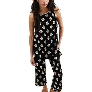 SCUSTY Women's 2 Piece Set Printed Lounge Matching Set Sleeveless Top & Long Pants Casual Loungewear Vacation Travel Outfits Size L