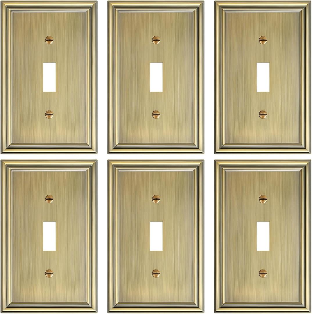 6-Pack Single Toggle Light Switch Cover Plate, Durable Solid Zinc Alloy Decorative Switch Plate Covers, Antique Brass 1 Gang Wall Plate, Corrosion Resistant 6-Pack Single Toggle Light Switch Cover Plate, Durable Solid Zinc Alloy Decorative Switch Plate Covers, Antique Brass 1 Gang Wall Plate, Corrosion Resistant