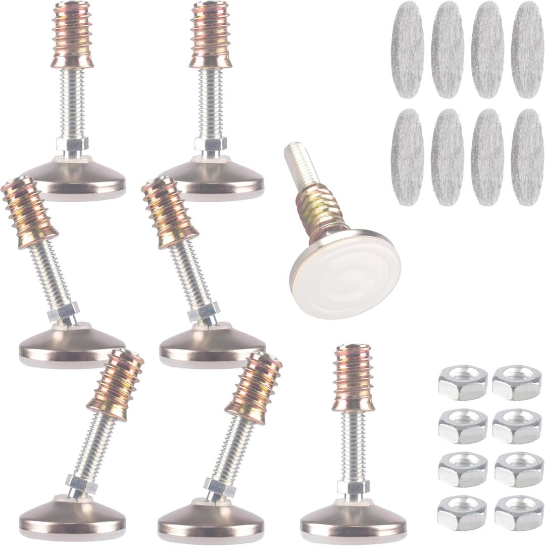 HUAYY Furniture Levelers Swivel Feet,Angle Height Adjustable(3/8-16 Nut Inserts Kits-8 Sets),Heavy Duty Leveling Legs for Table Chairs Cabinets Sofa,with High-Density Self-Adhesive Felt Pads