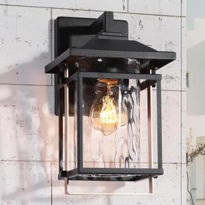 classy leaves Outdoor Wall Lights, Exterior Wall Sconces Light Fixtures with Textured Glass, Black Gold Water and Anti-Rust Rectangle Porch Light for House, Front Door, Patio, Garage