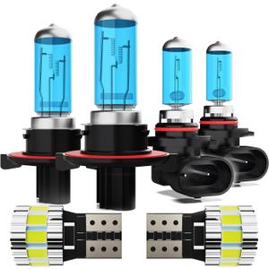 Light Bulbs Fit For Dodge Ram 2009-2012 2-Headlamps, High Performance Halogen Headlight Bulb And License Plate Lights Combo, 9008 9145 High Low Beam Fog Lights, 6000K White Light, Pack of 6