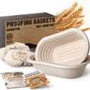 Wood Pulp Banneton Bread Proofing Baskets Set of 2, 11 Inch Oval 1.65LB Sourdough Banneton Basket with Liner, Non-Stick Dough Proofing Bowl for Rising and Baking