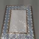 Handmade White Bone Photo Frame Geometric Painting Vintage Boho Wooden Picture Frames For Table-Top/Wall Decor (6x4 Inches, Geometric Blue)