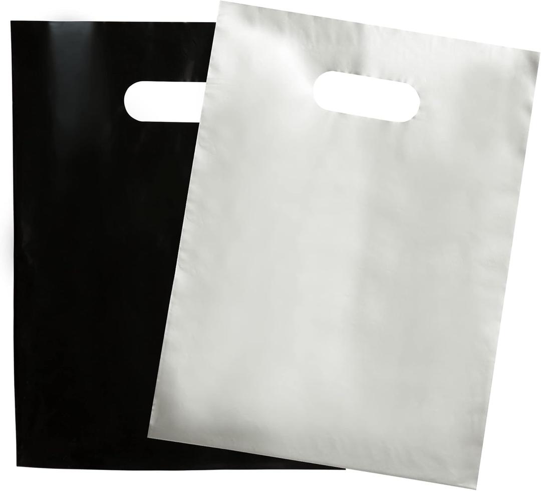 Merchandise Bags Black & Silver Color 200 Bags 1.5Mil Thick 9"x12" Size With Handles