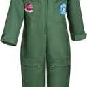 Kids Fighter Pilot Costume - Air Force Flight Suit with Aviator Sunglasses & Tag & Belt for Boys Girls Roleplay Dress Up 6-7 Years