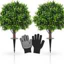 JTING' CHOISIR Set of 2 Artificial Boxwood Topiary Ball Trees with Ground Spike, 26 Inches UV Resistant Fake Plant Bushes Shrubs, for Indoor Outdoor Front Porch Garden (Boxwood)