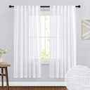 RYB HOME Linen Curtains Sheer - Half Privacy White Semi Sheer Drapes Light Airy for Bedroom Living Room Wedding Ceremony Study Office, 52 x 72 inch Long, 2 Panels