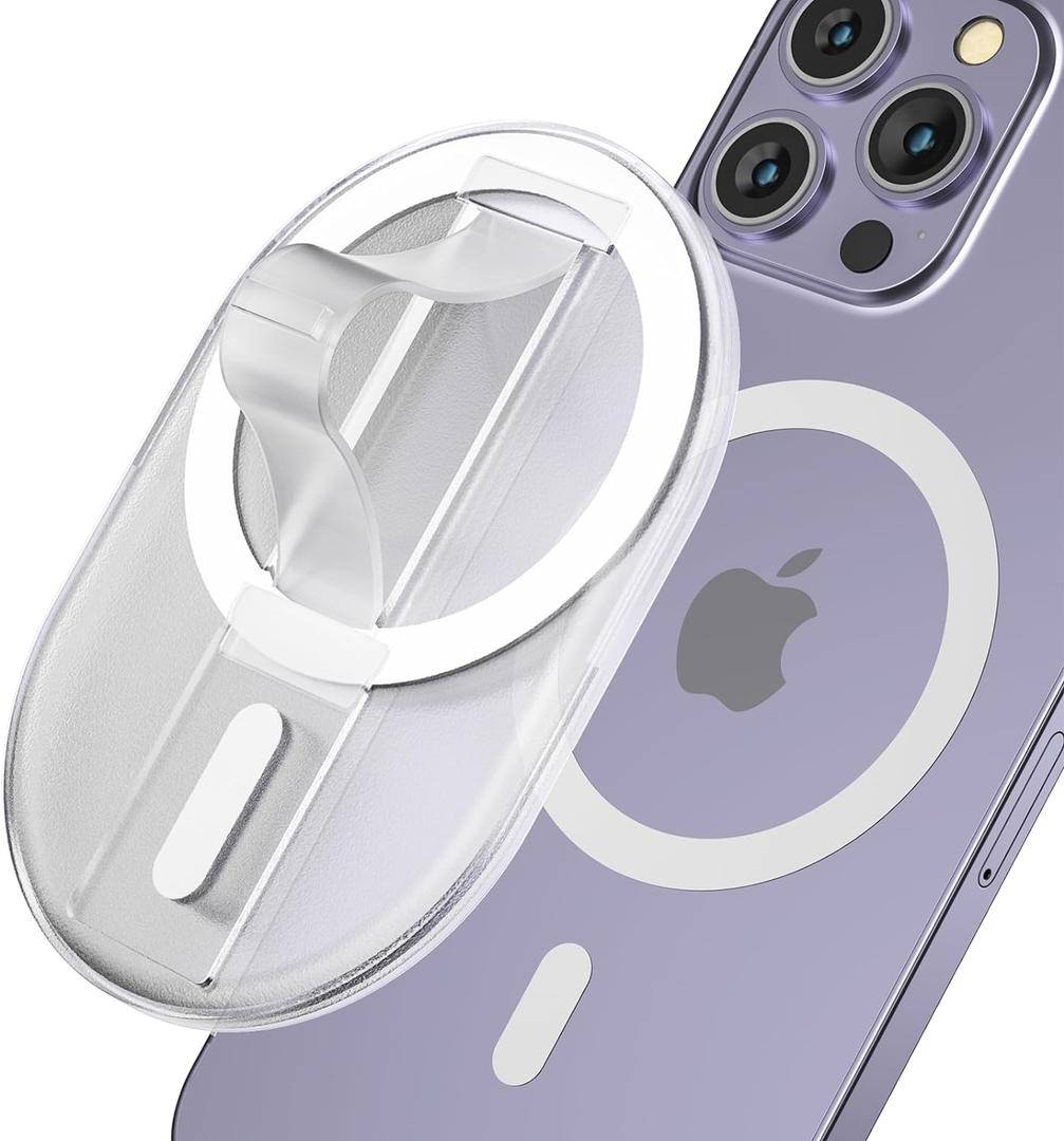 AUROX Magnetic Finger Phone Grip for MagSafe Stand, Phone Grip Strap Holder as Kickstand, Magnetic Phone Grip Holder, for iPhone 16 15 14 13 12 Series, Clear