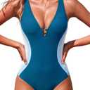 XUNYU One Piece Swimsuit Women Tummy Control Sexy Slimming Bathing Suits Modest Full Coverage Swimwear Cross Back Swim Suits (Blue, L)