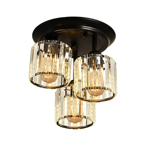 Crystal Semi Flush Mount Ceiling Light, 3-Light Modern Close to Ceiling Light Fixtures, Black Kitchen Light Fixtures with Clear Crystal Shade, Hallway Light Fixtures for Hallway Bedroom Bathroom