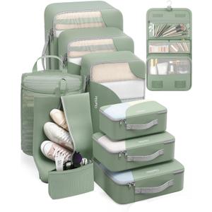10 Set Packing Cubes for Travel, Gifts for Women Mom,Anti-Tearing Suitcase Organizer for Luggage with Shoe & Hanging Toiletry Bag,OlarHike Vacation Essentials & Accessories for Cruise Ship (06 Matcha Green)