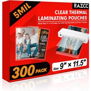 Laminating Sheets, 300 Pack Clear Thermal Laminating Plastic Paper Laminator Sheets, 9 x 11.5-Inch, 5mil, Ideal Office or School Supplies