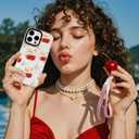 for iPhone 14 Plus Case, Cute Cherry & Floral Pattern with Vintage Bows, Military-Grade Drop Protection, Cute Soft Slim TPU Protective Cover with Camera Protection for Women & Girls