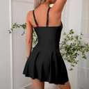 One Piece Swim Dress Tummy Control Swimsuit for Women Bathing Suit with Swimdress Skirt Swimwear Adjustable Straps (Black, S)