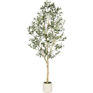 LYERSE Faux Olive Tree 7ft with Sturdy White Planter