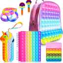 Pop Fidget Backpack for Girls, Pop it Bags&pop it Notebook and Unicorn Pencil Case for Kids' Fidget School Supplies Stress Relief, Great Birthday Present Gift for Kids