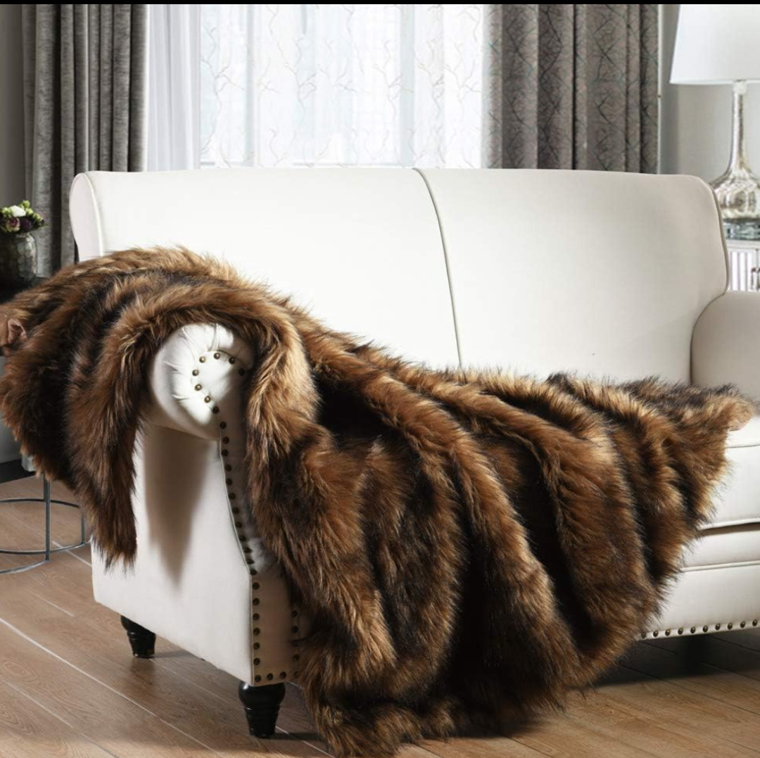 Touchat Luxury 1000GSM Faux Fur Throw Blanket, Super Thick Warm Cozy Grey Blankets for Couch Bed Sofa, Plush Fuzzy Elegant Soft Reversible Mink Blanket for Living Room Bedroom,80x80,Brown