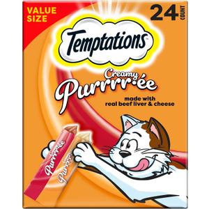 Temptations Creamy Puree Squeezable Lickable Wet Cat Treat Variety Pack, 0.42 oz. Tubes, 24 Count (EXP 02/14/27)