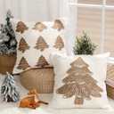 Christmas Pine Tree Throw Pillow Covers Set of 2, 18x18 Inch Cream Neutral Tree Cushion Cases, Rustic Modern Farmhouse Winter Xmas Holiday Pillowcases for Bed Sofa Living Room Decor