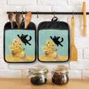 GOOZHO Funny Black Cat Flower Pot Holders with Pockets, Cat Kitchen Decor, Abstract Painting Black Kitten Oven Pot Holders Heat Resistant Oven Mitts Hot Pads for Kitchen Baking Cooking