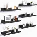 upsimples Floating Shelves for Wall, Wall Shelves for Decor Storage Set of 6, Wall Mounted Wood Shelf for Bedroom, Living Room, Bathroom, Kitchen, Picture Ledge Shelf, Black