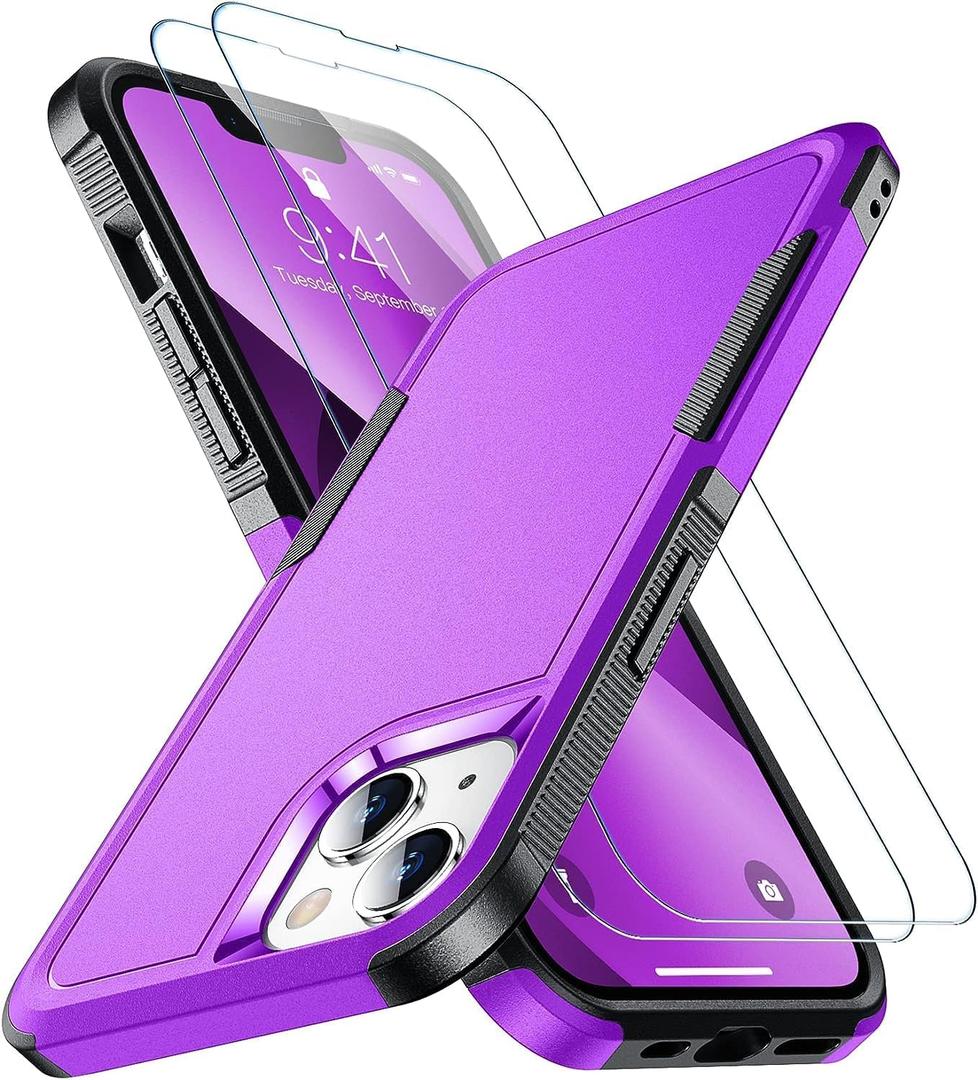 3 x SPIDERCASE Designed for iPhone 13 Case, [10 FT Military Grade Drop Protection] [with 2 pcs Tempered Glass Screen Protector] Holsters for iPhone 13 6.1 inch -Purple