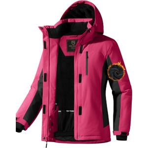FREE SOLDIER Women's Waterproof Ski Snow Jacket Fleece Lined Warm Winter Rain Jacket with Hood Fully Taped Seams (Large)