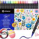 Artecho Acrylic Paint Markers 24 Colors, Acrylic Paint Pens with Brush Tip and Fine Tip for Stone, Rock Painting, Paper, Pumpkin, Wood, Egg, Canvas, Ceramic, Fabric, leather, Glass, DIY Crafts