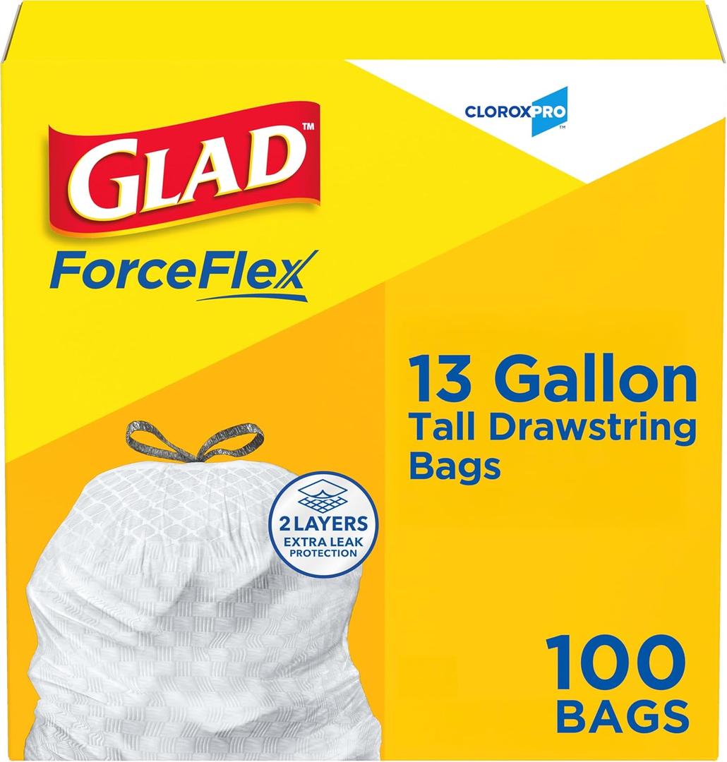CloroxPro Glad ForceFlex Tall Drawstring Trash Bags, 13 Gal, 100 Ct