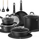Bazova 18 Pcs Pots and Pans Set Non Stick with 12-Quart Stock Pot, Nonstick Kitchen Cookware Sets with Utensils, Large Capacity Ceramic Cookware Set, PTFE/PFAS/PFOA Free, Black