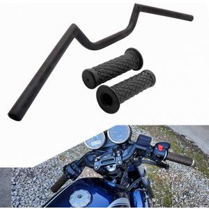 AnXin Motorcycle 7/8'' 22MM Handlebar with Rubber Handlebar Grips Cafe Racer Ace Clubman Style Handlebars Universal for Bobber Custom Application Black
