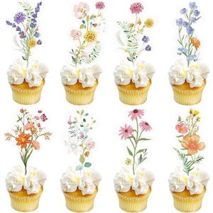 36pcs Wildflower Cupcake Toppers Cake Decor Baby In Bloom Baby Shower Cake Toppers for Women Birthday Bridal Shower Wedding Party Decoration