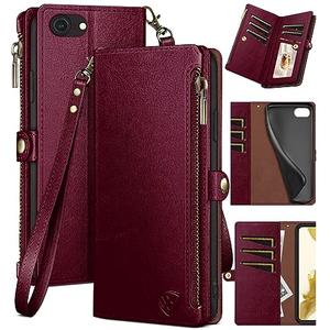 XcaseBar for iPhone SE 3rd/7/8 Wallet case with Zipper Credit Card Holder【RFID Blocking】, Flip Folio Book PU Leather Phone case Shockproof Cover Women Men for Apple SE case Wine Red