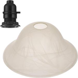 Glass Lamp Shade Replacement with Marble Veins, Shade Replacement for Torchiere Lamp, Alabaster Glass Bowl Lampshade for E26 Socket, Creates Soft Light & Warm Ambiance, E26 Socket Included