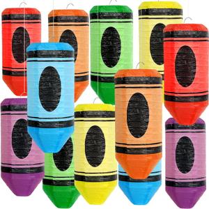 12PCS Colorful Crayon Pencil Hanging Paper Lanterns for Classroom Ceiling Decor Welcome Back to School Hanging Decorations Crayon Ceiling Ornaments for Classroom First Day of School Party Supplies