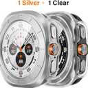 Amizee 2 Pack Screen Protector Case Compatible with Samsung Galaxy Watch Ultra (2025/2024) 47mm, with Built-in Screen Protector Hard PC Ultra Thin Anti-Scratch Protective Cover (Silver/Clear)
