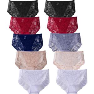 Cinvik Sexy Plus Size Panties High Waisted Underwear for Women Lace White 6 Pack 2XL