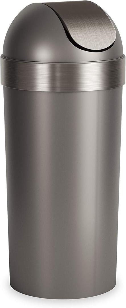 Umbra Venti Kitchen Trash Can with Swing Top Lid, Large 16-Gallon (62 L) Capacity, Pewter