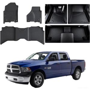 Floor Mats for 2012-2018 Dodge Ram 1500/2500/3500 Crew Cab, 2019-2024 for Dodge Ram 1500 Classic Crew Cab, 1st & 2nd Row TPE All Weather Floor Liners for Dodge Accessories