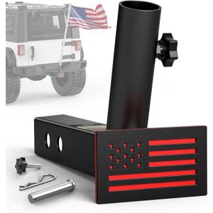 Boslla Hitch Flag Pole Holder, Trailer Hitch Flagpole Mount Holder Universal for Standard 2 inch Receivers, Compatible with Truck Jeep Pickup RV SUV (Black&Red)