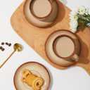 Pokini Stoneware Coffee Cups with Saucers, 6 Oz Cappuccino Cups Set of 4, Microwave & Dishwasher Safe, Perfect For Tea, Espresso, Latte, Ceramic Mugs for Kitchen or Cafe, Brown Yellow