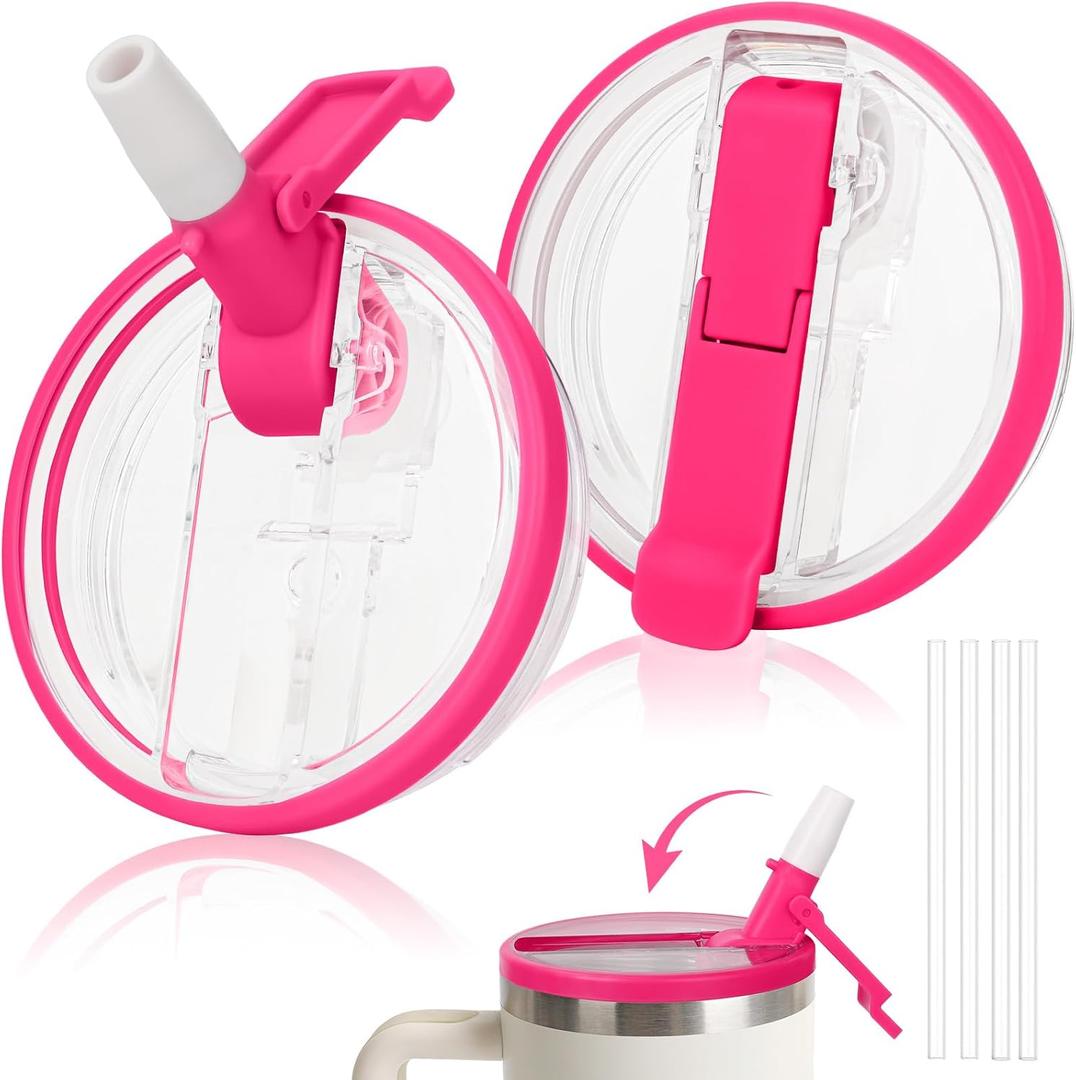 40oz Flip Straw Pro Lid for Stanley, 2025 NEW Leak Proof Lids Replacement for Stanley Quencher and ProTour, No Spill Dust-proof Tumbler Cover Cap Removable Top for 40oz StanleyAccessories,Rose*2