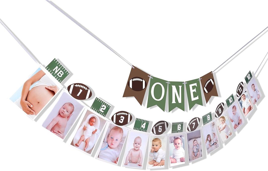 Football 1st Birthday Banner - Football First Birthday Decorations, Football 12 Month Photo Banner, Football 1st Year Photo Banner, Photo Prop Football Party Decor