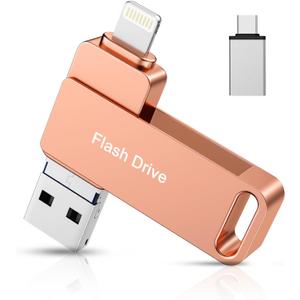 MFi Certified 512GB Photo Stick, 3 in 1 USB Flash Drive for iPhone Memory Stick with Photo Backup Drive, High Speed USB Thumb Drive Storage for iPhone/iPad/Android/PC Pink